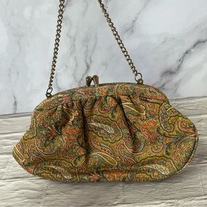 Vintage 1960's Evening Metallic Woven Paisley Chain Clutch Purse